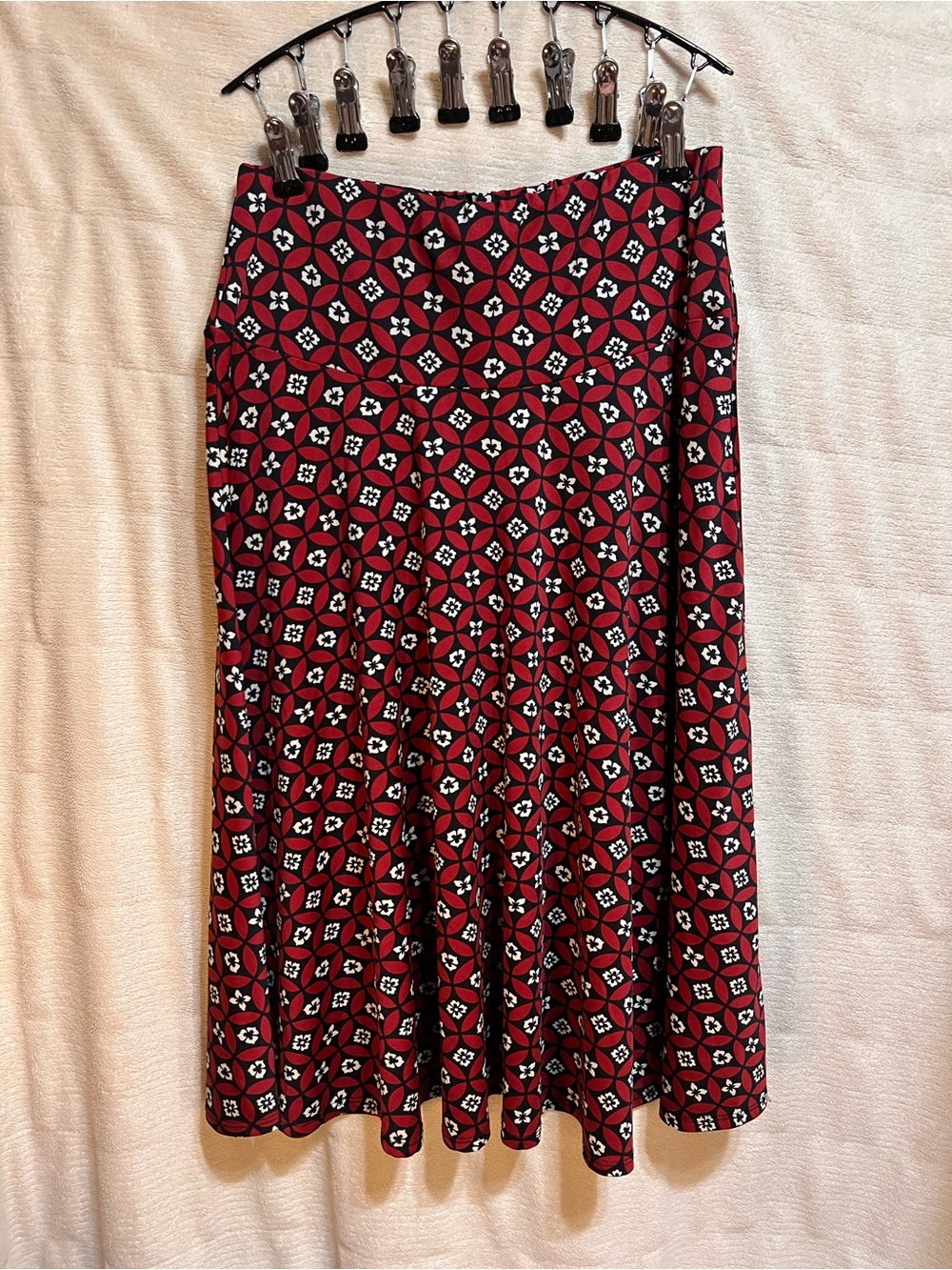 Ashley Blue Retro Red & Black Geometric Floral A-Line Midi Skirt